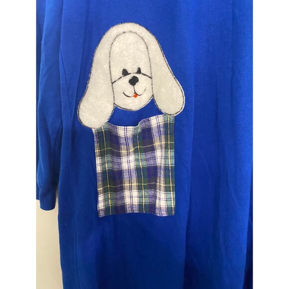 Vintage Lindsay Jordan Dog Applique Nightgown Blue Fleece Plaid Pocket Size - Picture 3 of 8
